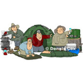 Clipart Illustration of a Happy Group Of Camping Buddy Guys Cooking And Napping While Enjoying A Wife Free Weekend © djart #19519