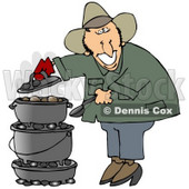 Clipart Illustration of a Happy White Guy Cooking On A Dutch Oven While Camping Outdoors © djart #19520