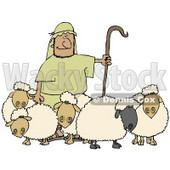 Clipart Illustration of a Man Holding A Staff And Standing With His Sheep © djart #19529
