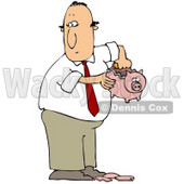 Clipart Illustration of a White Guy In A Business Suit, Taking Coins Out Of A Broken Piggy Bank To Collect Enough Money To Support A Bad Habit © djart #19532