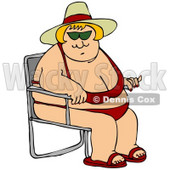 Clipart Illustration of a Pleasantly Plump Blond White Lady In A Red Bikini, Hat And Sandals, Seated In A Beach Chair And Enjoying Summer Weather © djart #19535