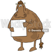 Clipart Illustration of a Fat Brown Cow Standing On Its Hind Legs And Holding A Blank White Sign © djart #19621