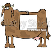 Clipart Illustration of a Big Brown Cow Standing In Profile, Wearing A Blank White Sign Over Its Back © djart #19622