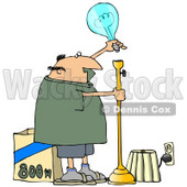 Clipart Illustration of a Middle Aged White Guy Putting A Huge 800 Watt Lightbulb In A Tall Lamp In His Living Room © djart #20306