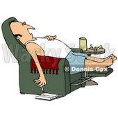 Clipart Illustration Of A Lazy White Man In A Tank Top And Boxers, Reclined In A Green Lazy Chair, Sleeping And Holding A Lit Cigarette Down Near A Book On The Floor © djart #20309