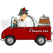 Clipart Illustration of a Man Driving A Red Compact Convertible Truck With A Beer Keg In The Back, Delivering Brew To An Oktoberfest Party © djart #20318
