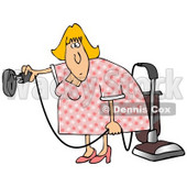 Clipart Illustration of a Blond House Keeper Trying To Figure Out How To Plugin A Vacuum Into A Weird Electrical Socket © djart #20321