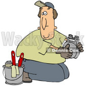 Clipart Illustration of a Kneeling Gas Meter Man From The Gas Company, Installing Or Repairing A Meter © djart #20802