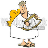 Clipart Illustration of a Grinning Male Angel In A White Robe And Yellow Wings, Playing A Lyre © djart #20803
