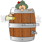 Clipart Illustration of a Drunk Oktoberfest Man In Costume, Leaning Over A Wooden Beer Keg Barrel And Holding A Stein © djart #20826