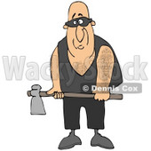 Clipart Illustration of a Nervous Male Executioner In Black, Wearing A Mask Over His Eyes And Holding An Axe © djart #20830