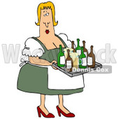 Clipart Illustration of a Curvy Blond Oktoberfest Beer Maiden Woman Serving Beer In Mugs And Bottles © djart #20868