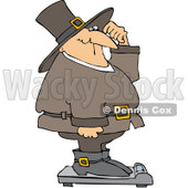 Royalty-Free (RF) Clipart Illustration of an Overweight Pilgrim Man Standing Confused On A Scale © djart #209481