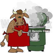 Royalty-Free (RF) Clipart Illustration of a Bull Cooking With A Green Smoker © djart #209893