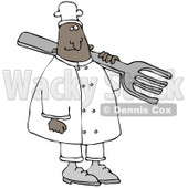 Clipart Illustration of a Black Chef Man In A White Uniform And Chefs Hat, Carrying A Large Fork Over His Shoulder © djart #21143