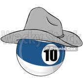 Royalty-Free (RF) Clipart Illustration of a Blue And White 10 Billiards Pool Ball Wearing A Cowboy Hat © djart #211663