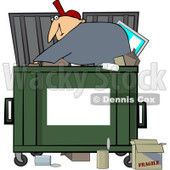 Royalty-Free (RF) Clipart Illustration of a Man Digging Inside A Dumpster, With A Blank Sign For Text Space On The Front © djart #212107