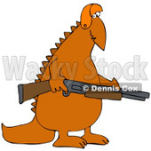 Clipart Illustration of an Orange Dinosaur In A Hat, Carrying A Rifle And Hunting © djart #21555
