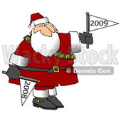 Clipart Illustration of Santa Claus Holding a Year 2011 Flag Down and a Year 2012 Flag Up For New Years © djart #21558