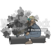 Royalty-Free (RF) Clipart Illustration of a Caucasian Worker Man Sitting On And Cutting A Pipe © djart #217247