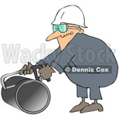 Royalty-Free (RF) Clipart Illustration of a Caucasian Worker Man Using A Hacksaw To Cut A Pipe © djart #217250