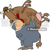 Royalty-Free (RF) Clipart Illustration of a Farm Worker Carrying A Big Cow On His Back © djart #218288