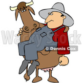 Royalty-Free (RF) Clipart Illustration of a Big Cow Carrying A Farm Worker In His Arms © djart #219758