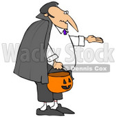 Clipart Illustration of Vampire Count Dracula In A Black Cape, Trick Or Treating With A Pumpkin Basket On Halloween © djart #22005