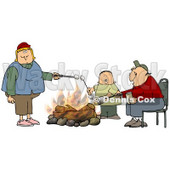 Clipart Illustration of a White Family With Two Parents And An Only Child, A Boy, Roasting Marshmallows Over A Camp Fire While Camping © djart #22022