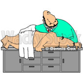 Clipart Illustration of a White Male Medical Doctor In Scrubs, Bending Over And Giving A Middle Aged Man A Colon Exam During A Physical © djart #22091