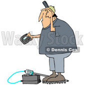 Clipart Illustration of a Confused White Man Scratching His Head, Reading A Gas Meter Detector Pager While Working © djart #22094