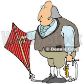 Clipart Illustration of Benjamin Franklin Holding A Red Kite With A Key On The Ropes While Conducting His Electrical Experiment © djart #22097