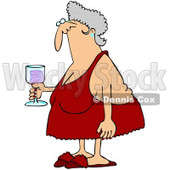 Royalty-Free (RF) Clipart Illustration of a Senior Woman In Red Lingerie, Carrying A Glass Of Wine © djart #224978