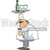 Royalty-Free (RF) Clipart Illustration of a Chubby Male Waiter Holding A Tray Of Wine Over His Head © djart #224979