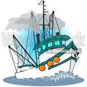 Royalty-Free (RF) Clipart Illustration of a Trawler Fishing Boat At Sea - 3 © djart #229148