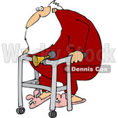 Royalty-Free (RF) Clipart Illustration of Santa Wearing Bunny Slippers And Using A Walker With A Horn Attached © djart #231459