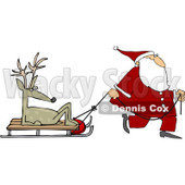 Royalty-Free (RF) Clipart Illustration of Santa Walking And Pulling A Sled With A Lazy Reindeer © djart #231474