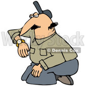 Clipart Illustration of a White Man In A Green Shirt And Gray Slacks, Kneeling And Checking His Watch For The Time © djart #24574