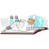 Clipart Illustration of a Chubby White Male Chef In A Uniform And Hat, Lying On A Recipe Book In Front Of Salt And Pepper Shakers And A Measuring Cup © djart #24705