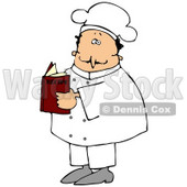 Clipart Illustration of a White Male Chef In A White Uniform And Hat, Standing And Reading A Recipe Book In A Kitchen © djart #24707