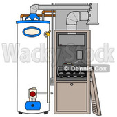 Clipart Illustration of a Furnace And Water Heater In A Residential Home, The Cover Off Of The Furnace © djart #24711