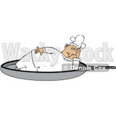 Clipart Illustration of a Chubby Male Chef In A White Uniform And Hat, Lying On His Side In A Frying Pan © djart #24754