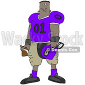 Clipart Illustration of a Black Football Player Man In A Purple And Tan Uniform, Holding A Football And A Helmet © djart #24990