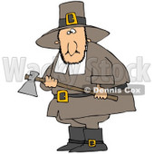 Clipart Illustration of a Male Pilgrim Man In Brown, Carrying An Ax And Searching For A Turkey To Kill For Thanksgiving Dinner © djart #24993