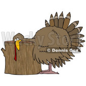 Clipart Illustration of a Plump Turkey Resting Its Head On A Wood Stump Chopping Block, Ready To Be Killed For Thanksgiving © djart #24996