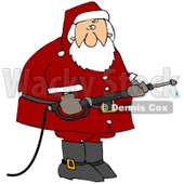 Clipart Illustration of Santa In His Red Suit, Operating A Power Washer Nozzle © djart #25120