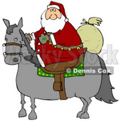 Clipart Illustration of Santa Claus Riding On A Gray Horse, His Sack Of Toys Behind Him © djart #25121