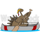 Clipart Illustration of a Thanksgiving Turkey Bird Escaping From Being Butchered While Paddling Away In A Canoe © djart #25419