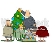 Clipart Illustration of a White Family With A Father, Mother, Brother, Sister And Baby, Decorating A Christmas Tree Together © djart #25420