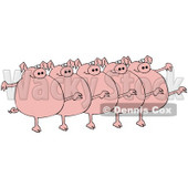 Clipart Illustration of Five Fat Pink Pigs Kicking Their Legs Up While Dancing In A Chorus Line © djart #26327